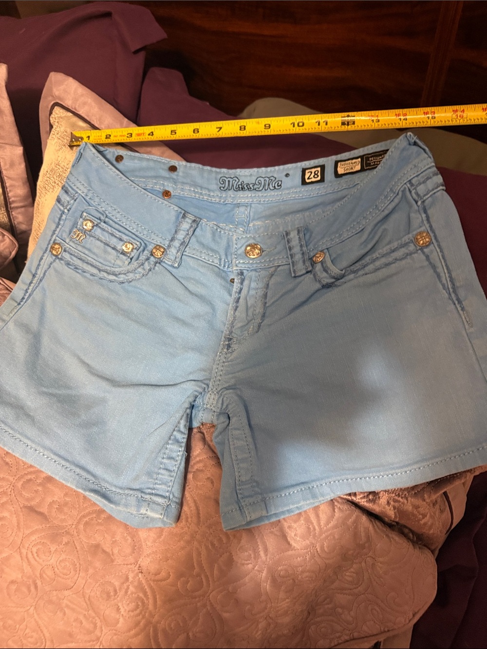 Miss Me Baby Blue Denim Jean Shorts with Decorative Buttons